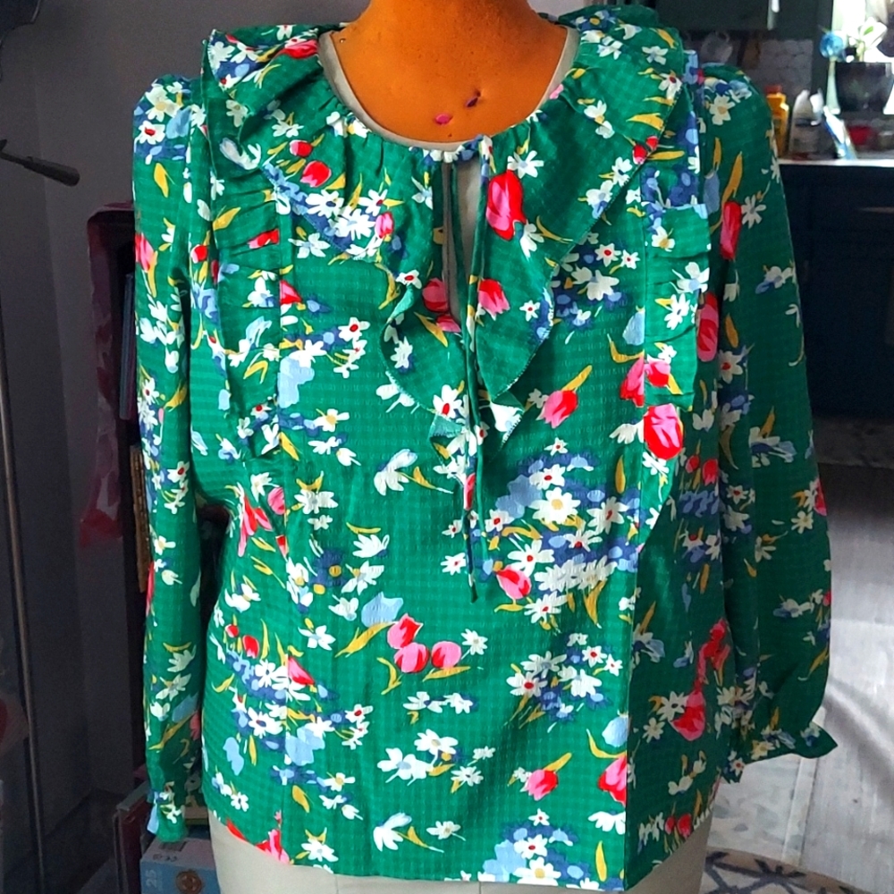 NWT Loft green floral shirt